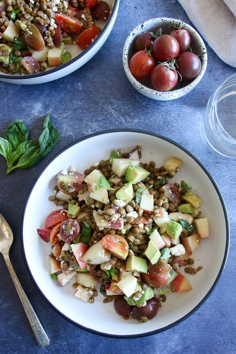 Cold Lentil Salad with Peaches and Feta