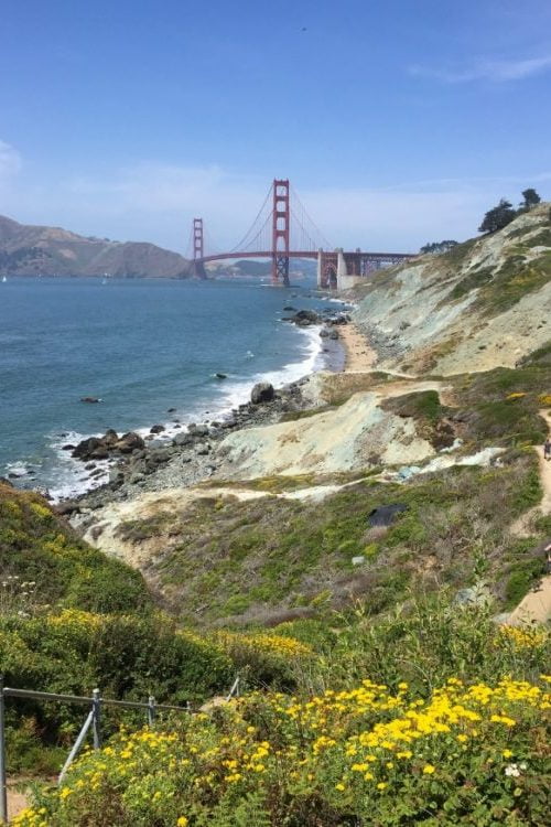 Looking back at the Golden Gate Bridge from the Baker Beach trail.