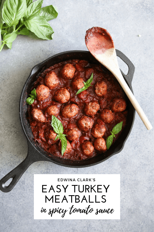 Easy turkey meatballs in spicy tomato sauce pin. 