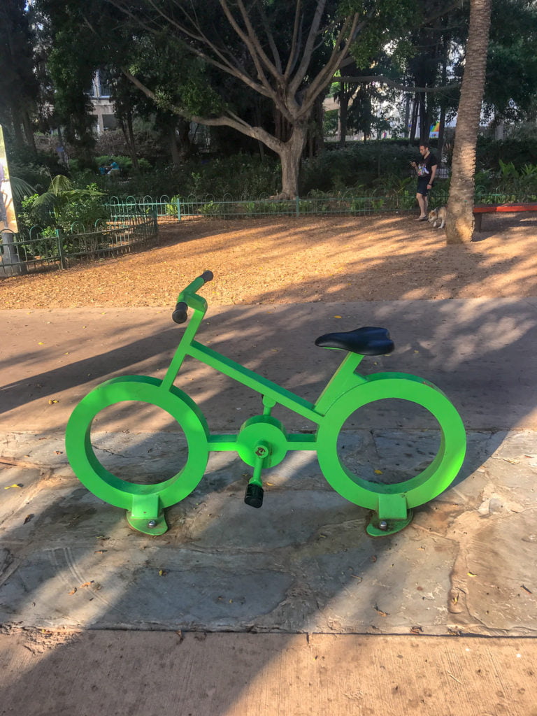 Green stationary park in a public park in Tel Aviv