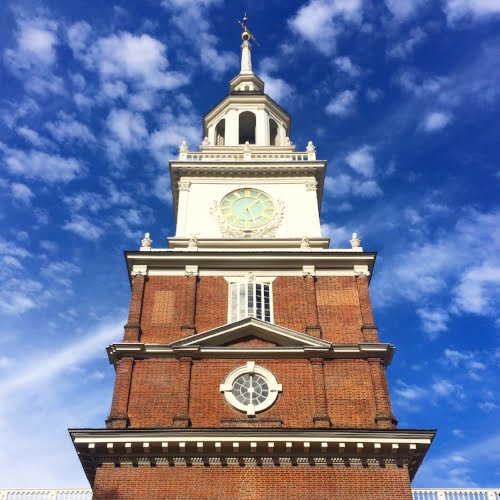 Independence Hall in Philadelphia on a clear day. 