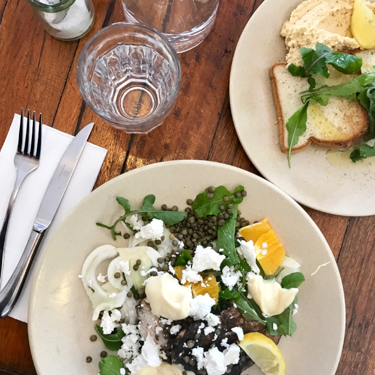 Blackened chicken, lentil, and feta salad at Wild Pear in Dural.